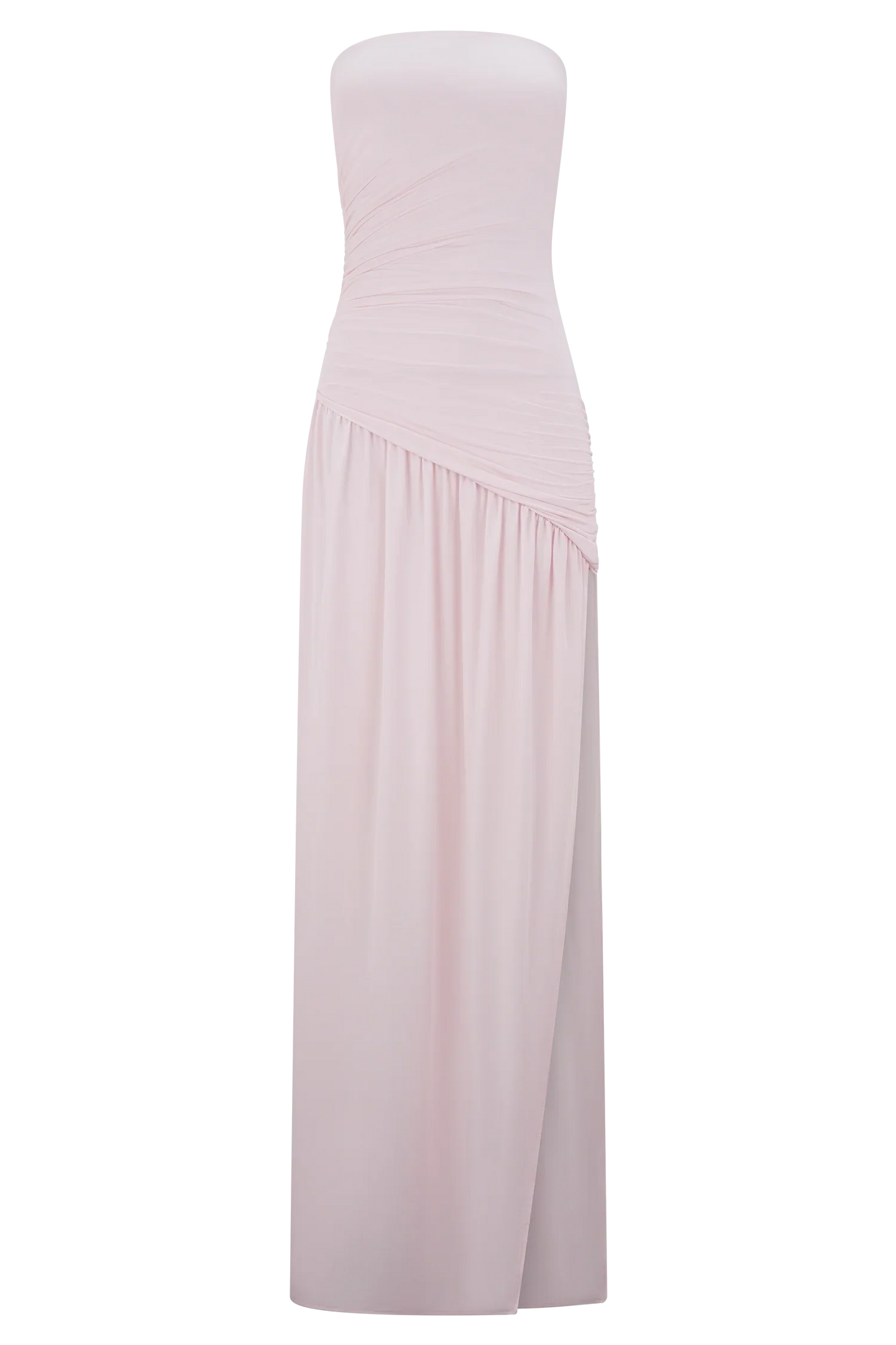 Bex Strapless Slinky Maxi Dress With Split Pale Pink