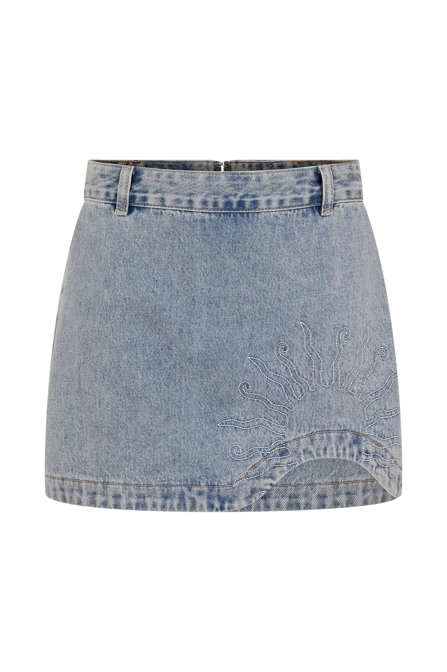 Alessia Embroidered Denim Mini Skirt Light Vintage