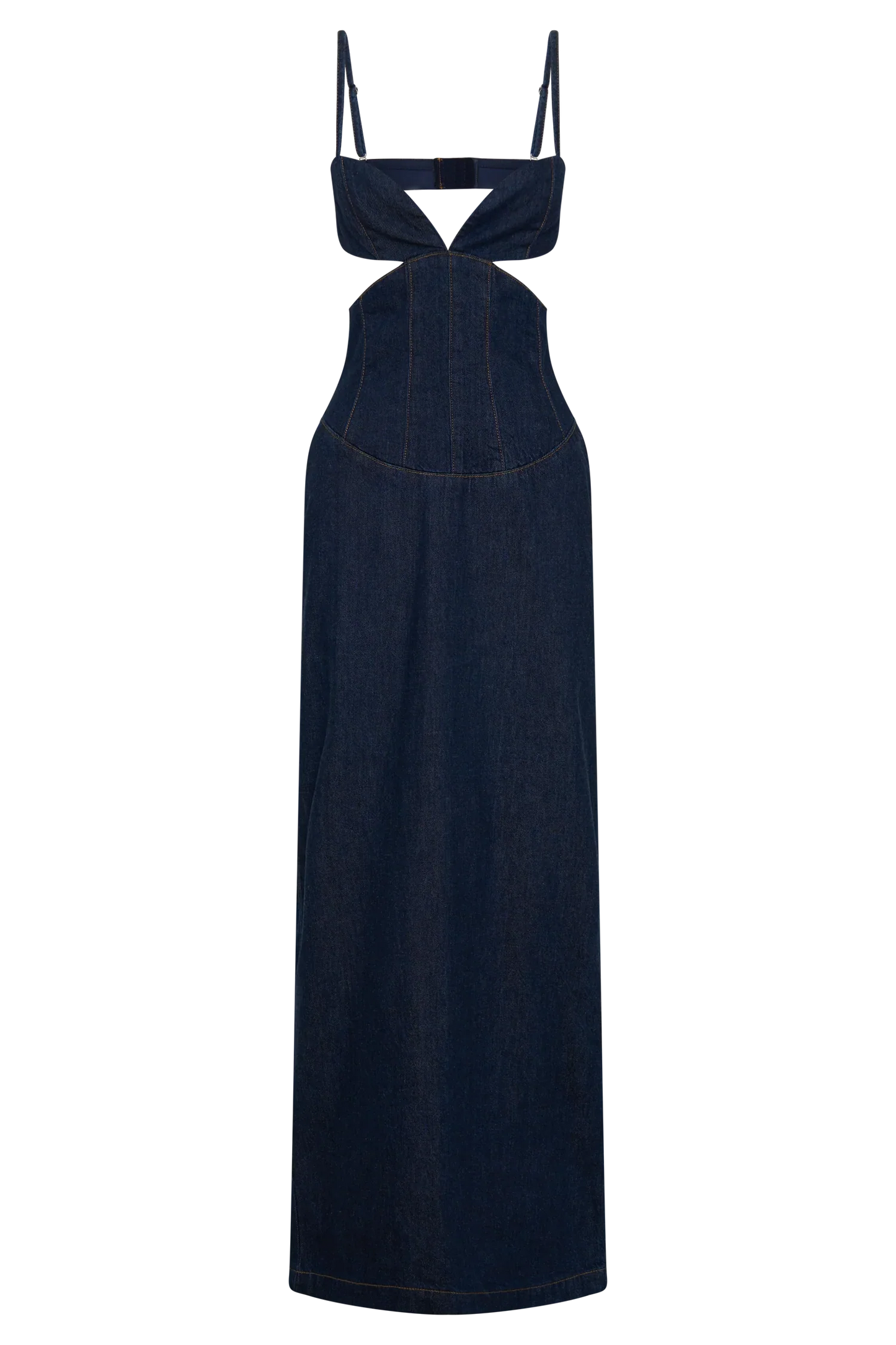 Amila Denim Cupped Maxi Dress Indigo Blue