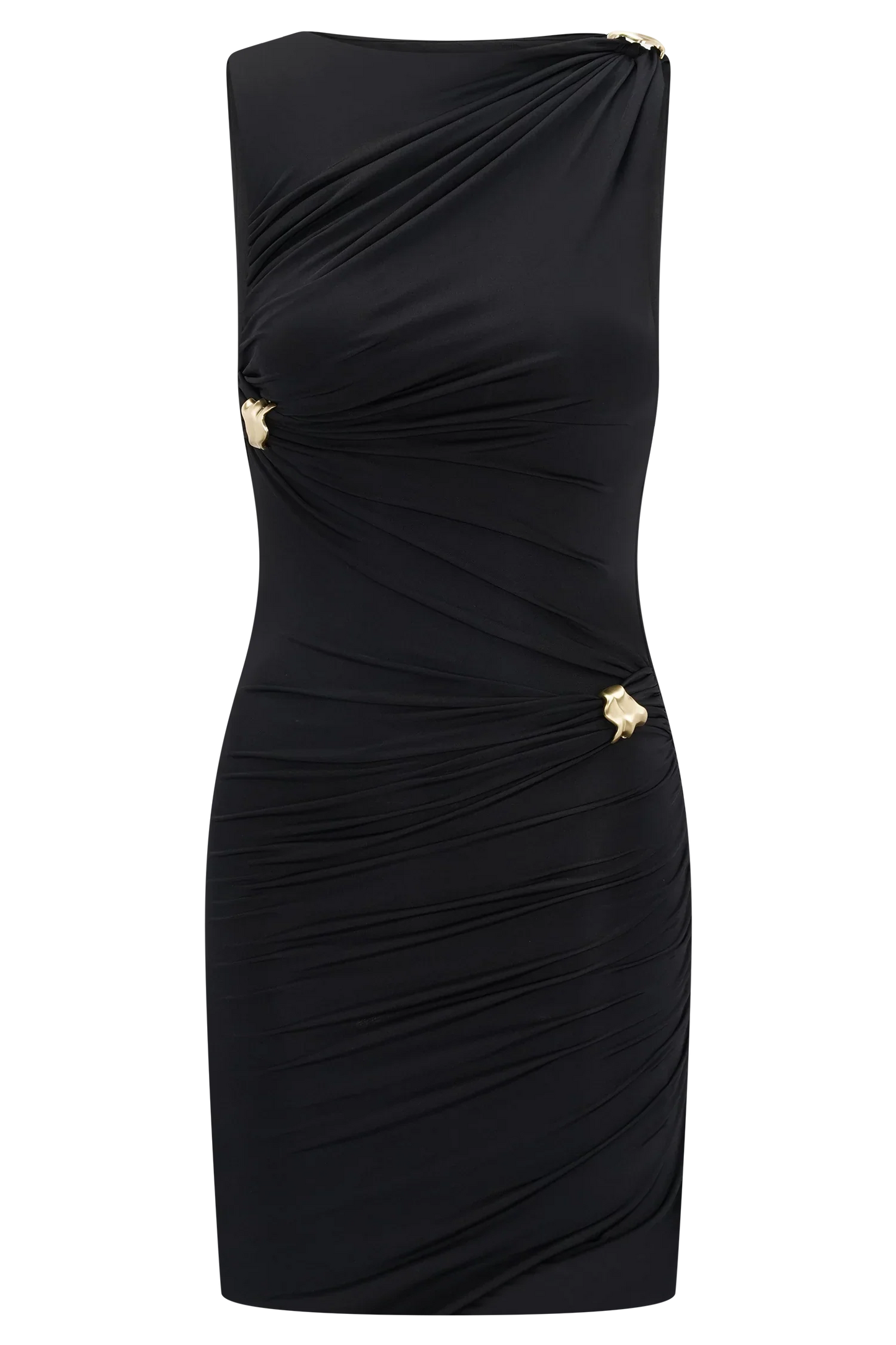 Amia Slinky Sleeveless Mini Dress With Hardware Black