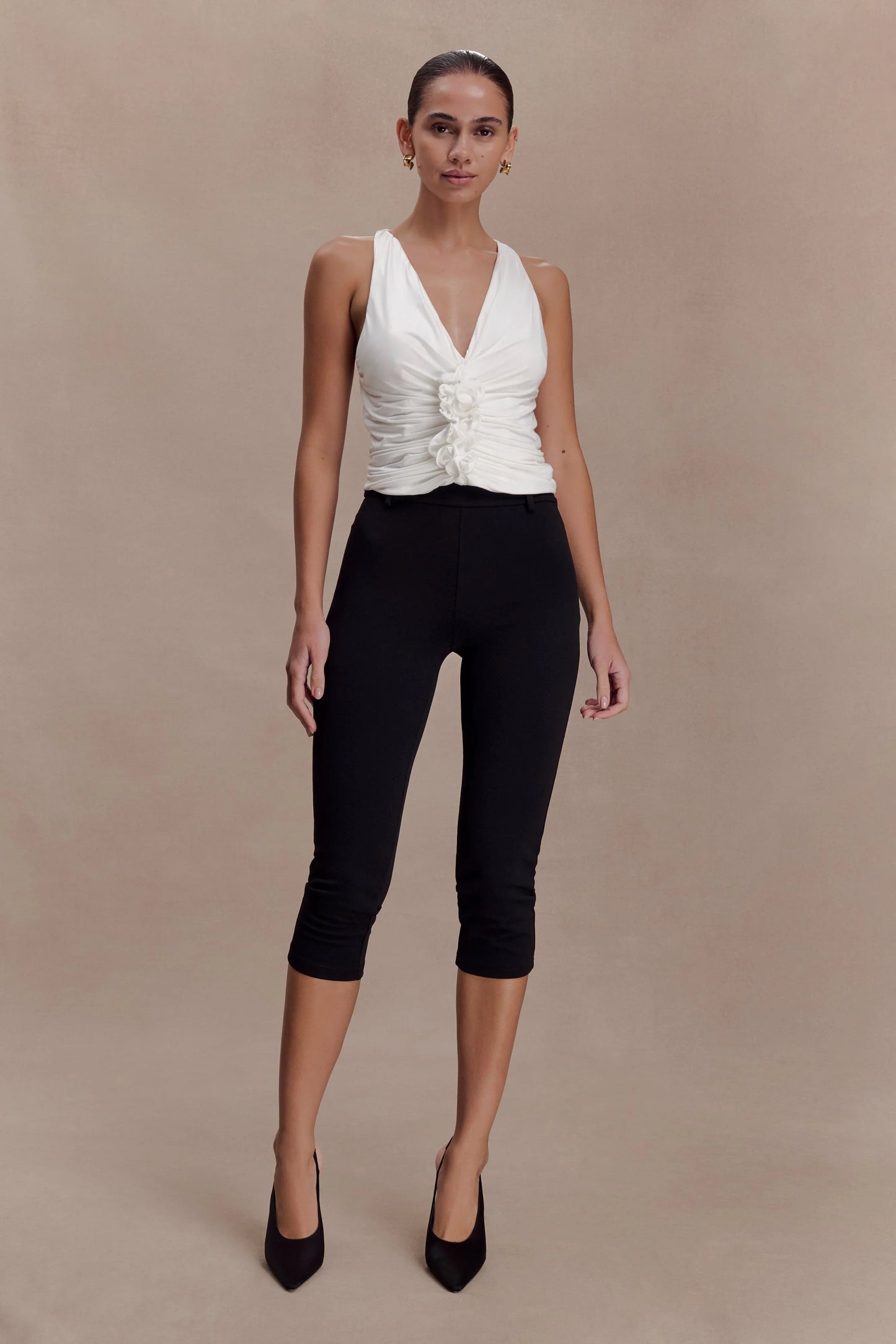 Alessandra Slinky Ruffle Top Ivory