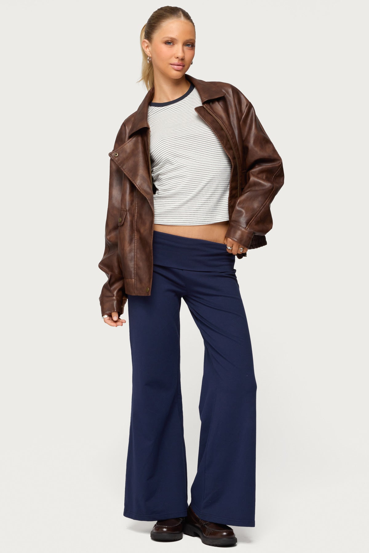 Petite Wide Leg Fold Over Pants