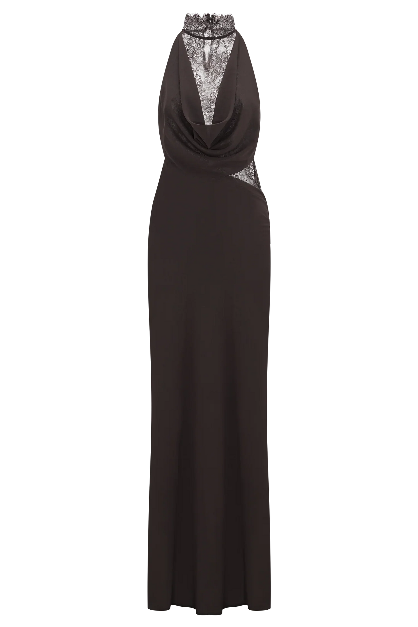 Arra Chiffon And Lace Halter Maxi Dress Cacao Brown