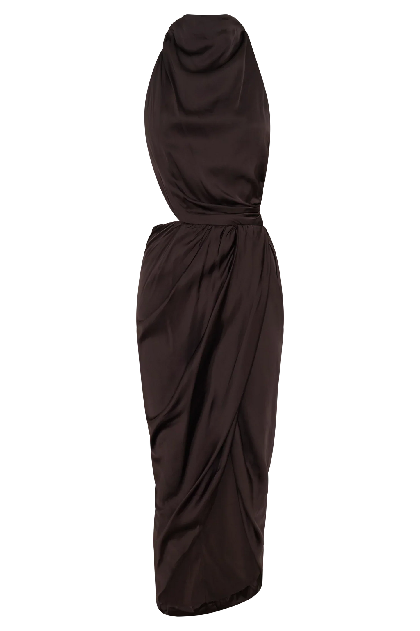 Aveline Draped Halter Midi Dress Dark Chocolate