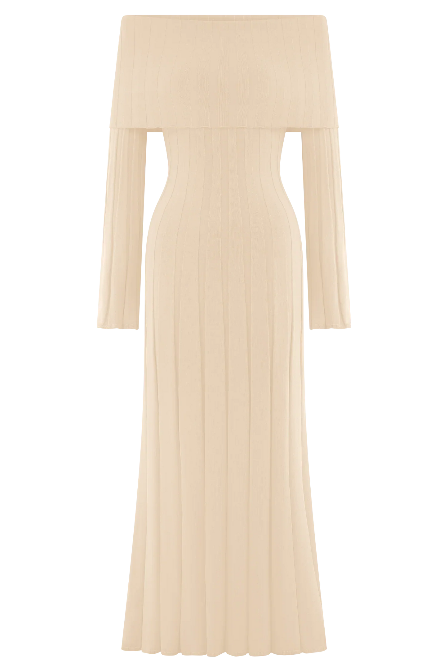 Alonza Long Sleeve Knit Midi Dress Cream