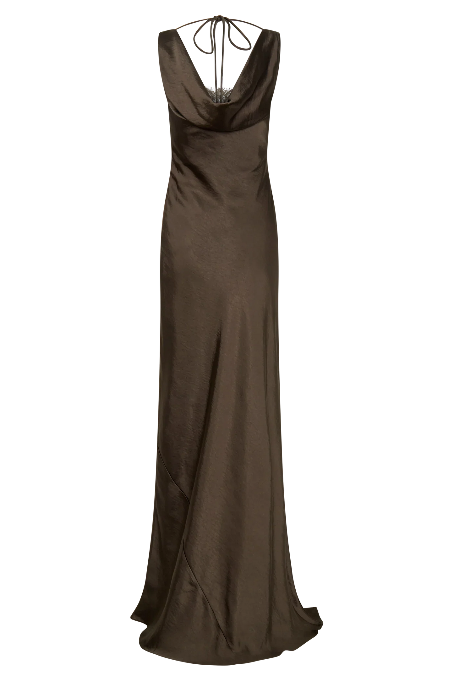 Ashley Cowl Neck Lace And Satin Maxi Dress Mocha