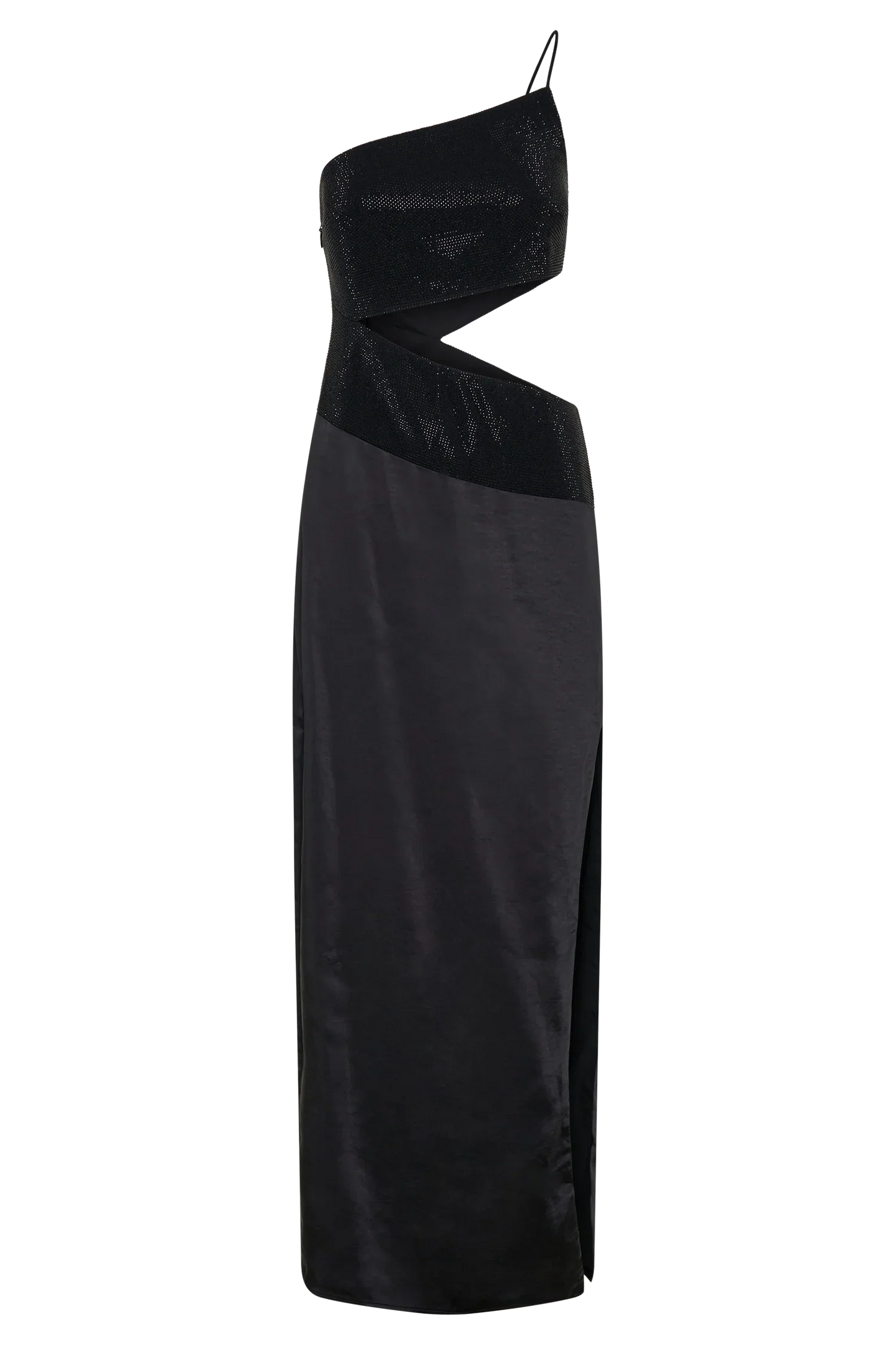 Athena One Shoulder Diamante Maxi Dress Black