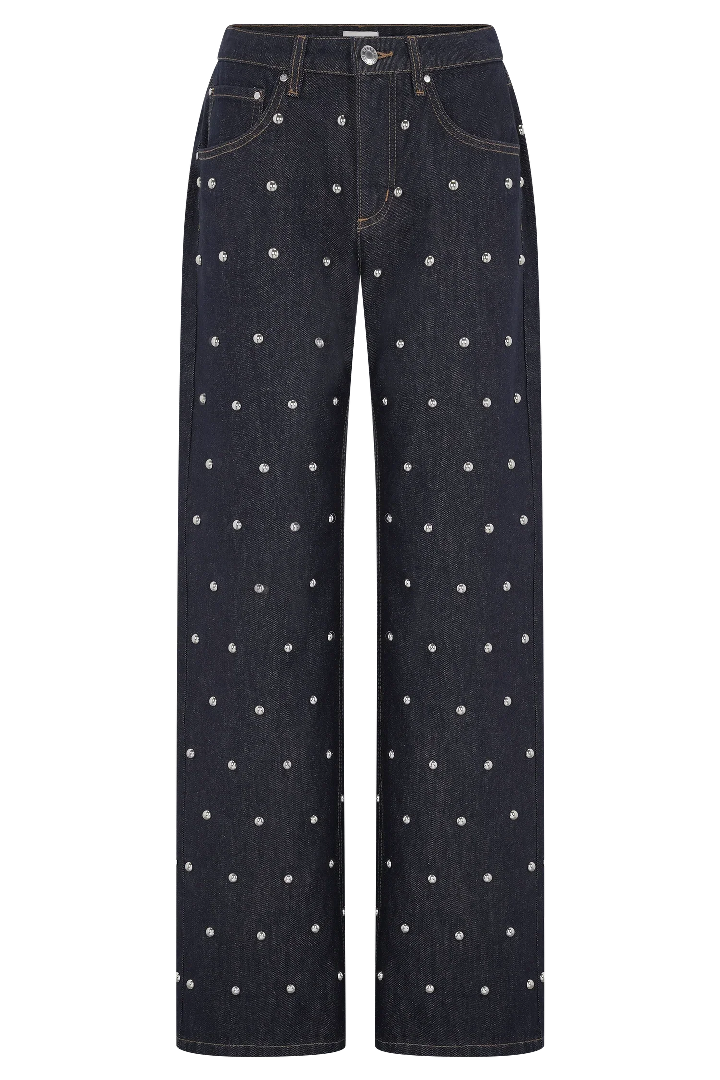 Alima Mid Rise Stud Denim Jeans Washed Indigo Blue