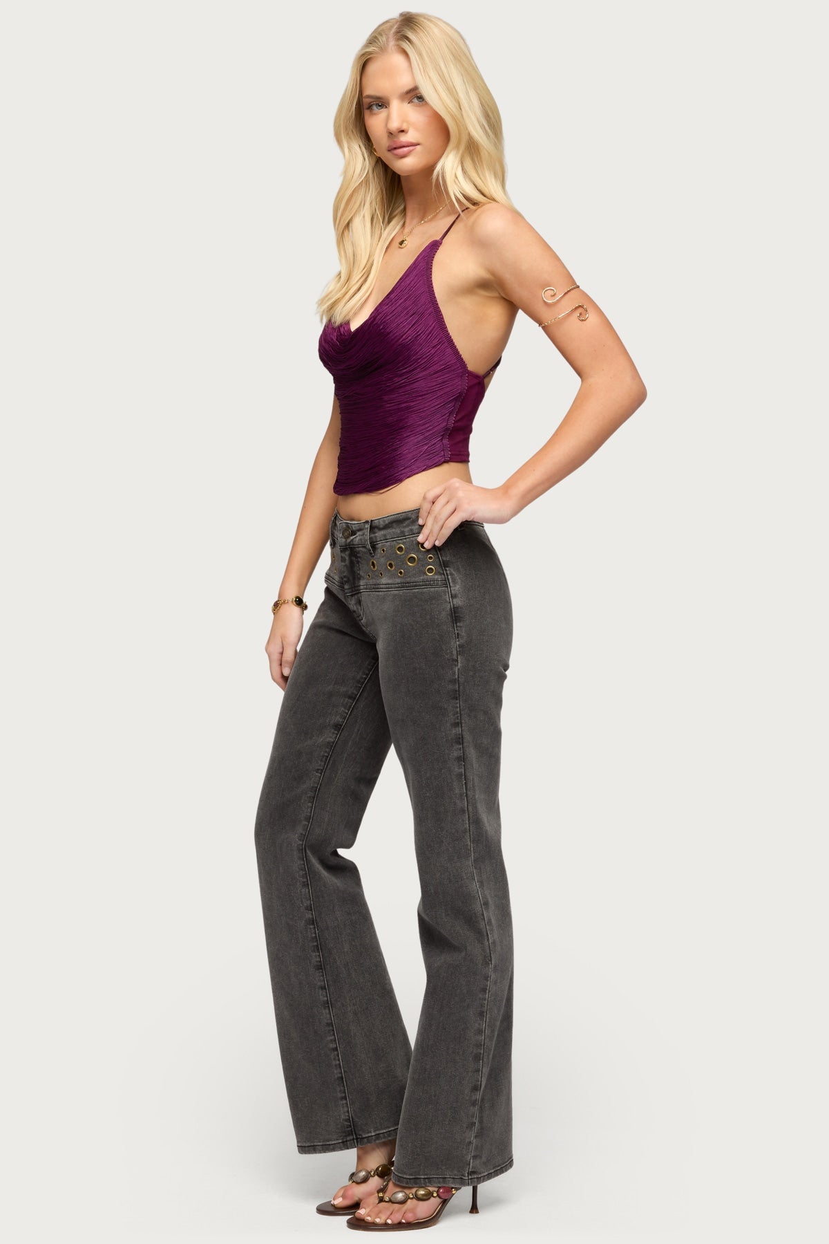 Grommet Mid Rise Straight Leg Jeans