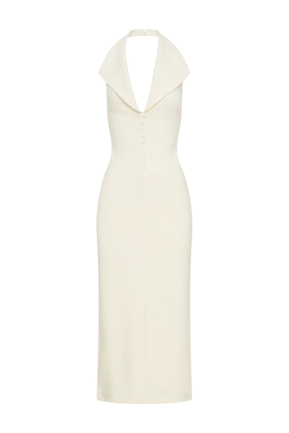Annita Crepe Halter Midi Dress Ivory