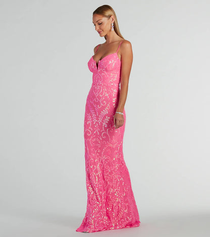 Julissa V-Neck Sequin Mesh Mermaid Dress