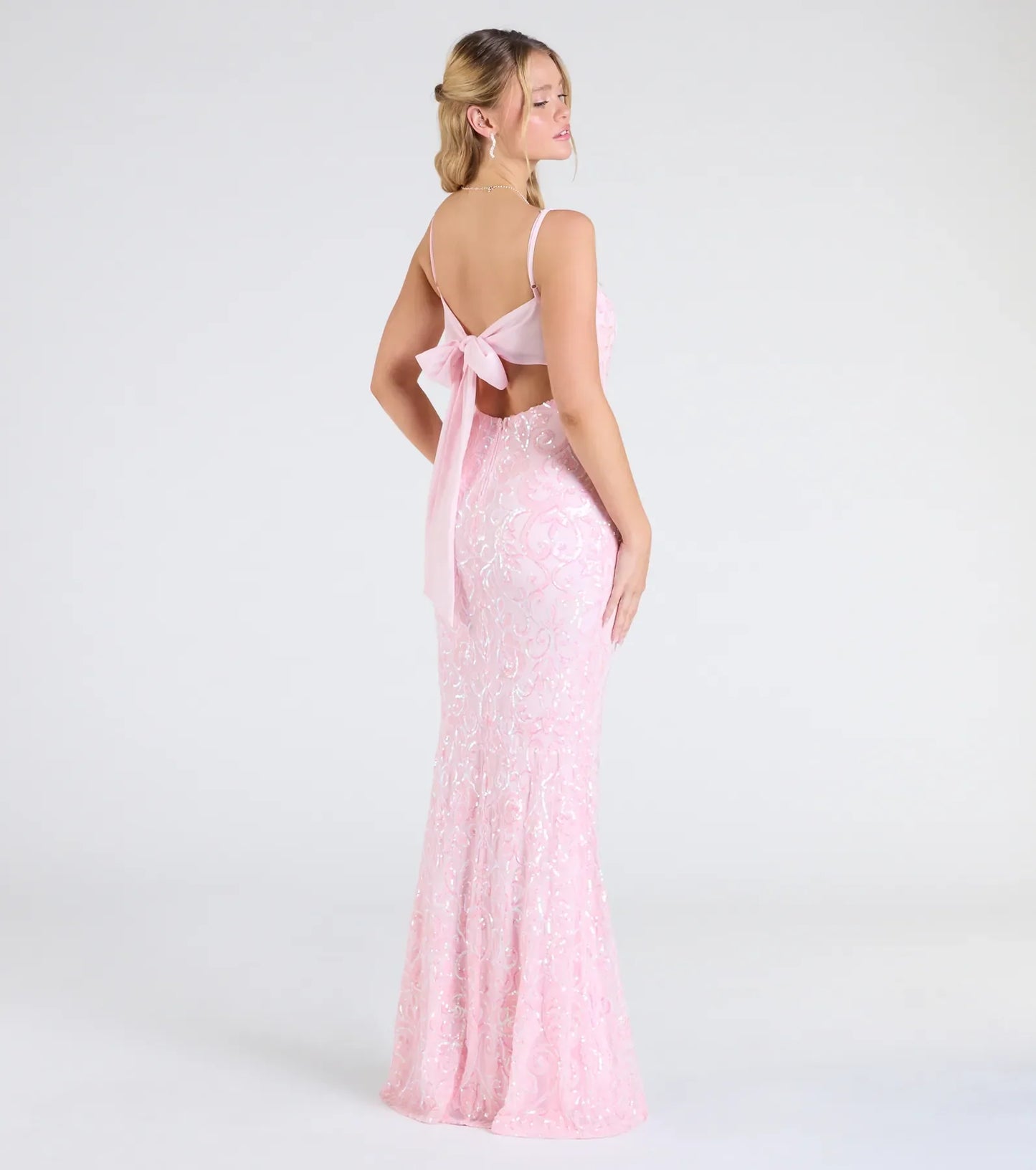 Dana Tie Back Slit Sequin Formal Dress