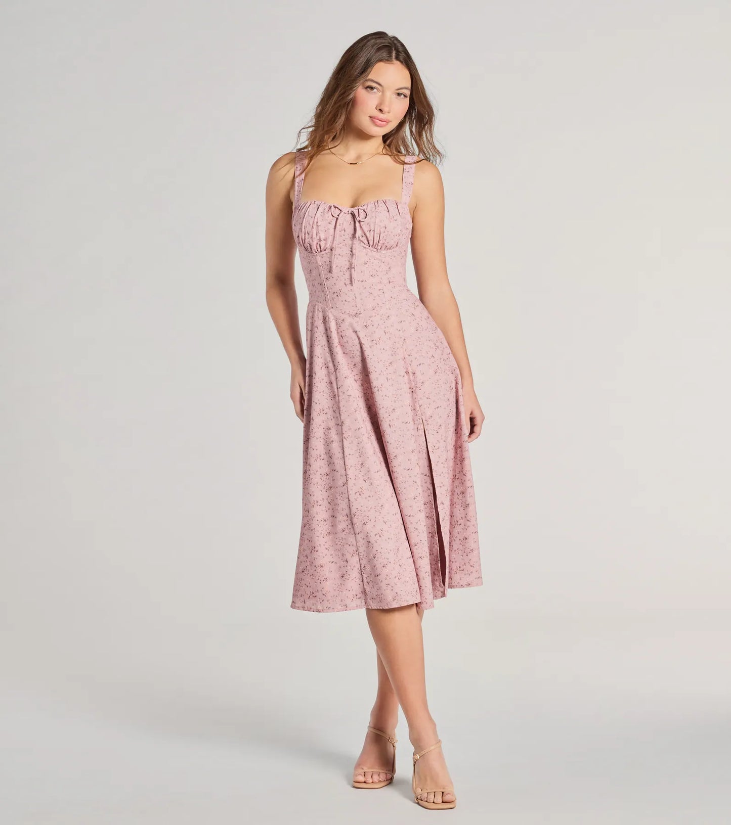 Sweet Spice Corset Lace-Up Floral Midi Dress
