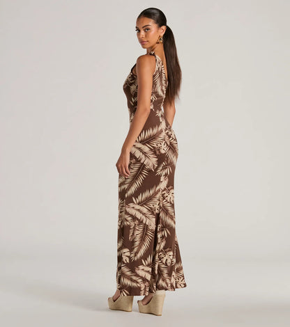 Out Of Office One Shoulder Tropical Maxi Dress