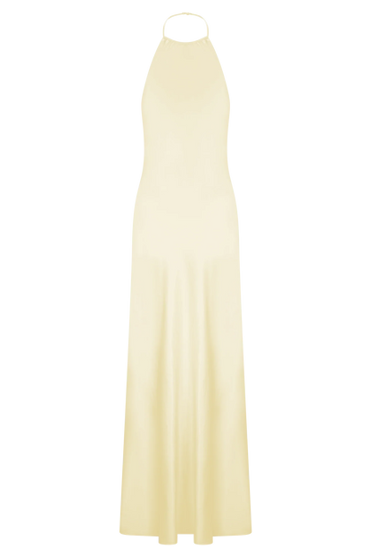Bella Satin Halter Maxi Dress Lemon
