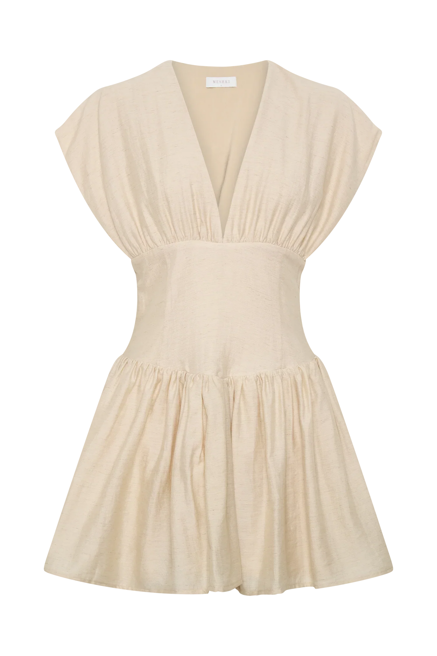 Arabella Cinched Waist Linen Mini Dress Natural