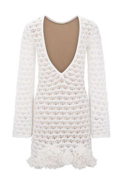 Aileen Ruffle Crochet Mini Dress Ivory