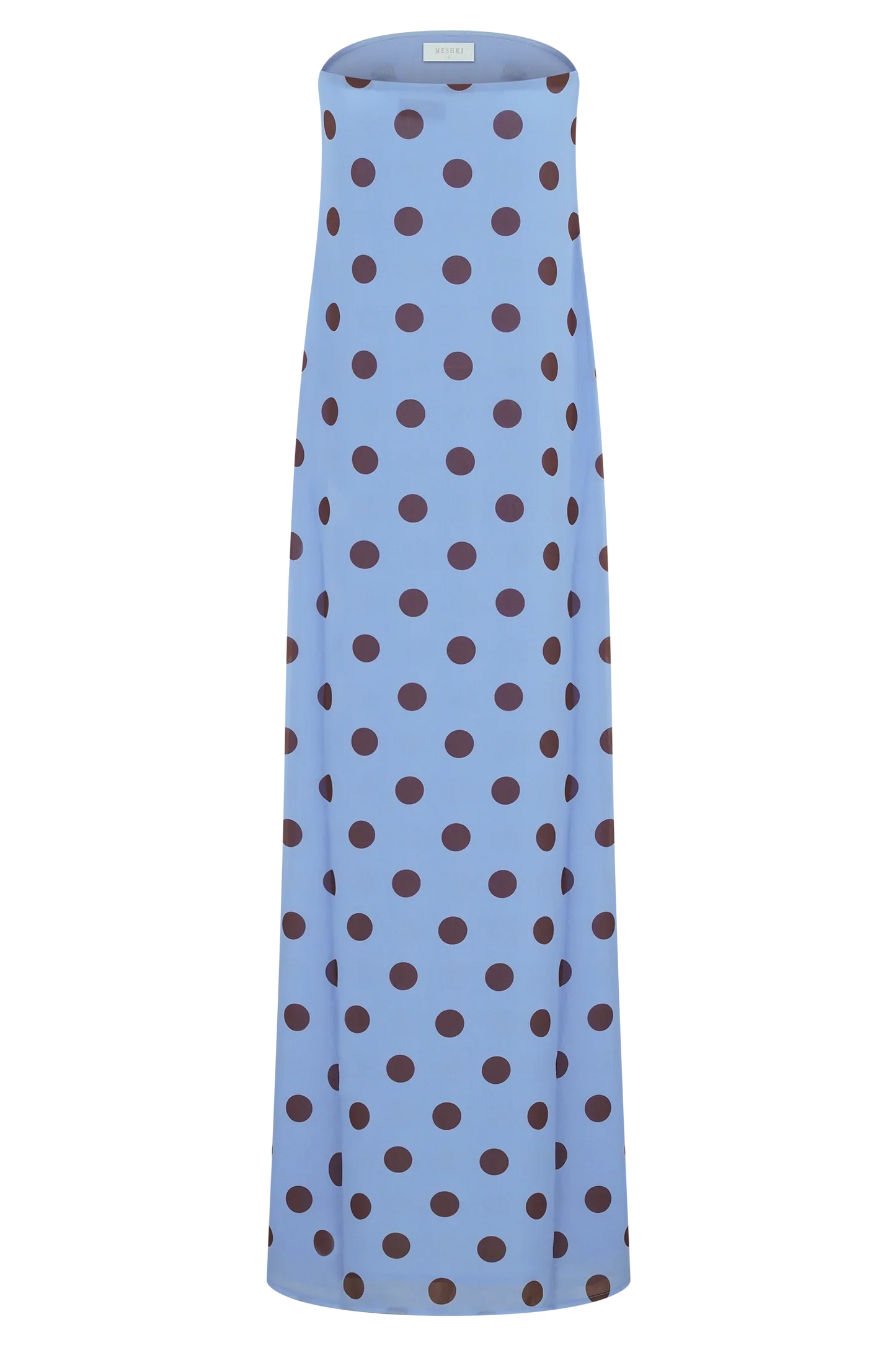 Amaya Strapless Chiffon Maxi Dress Blue Polka Dot