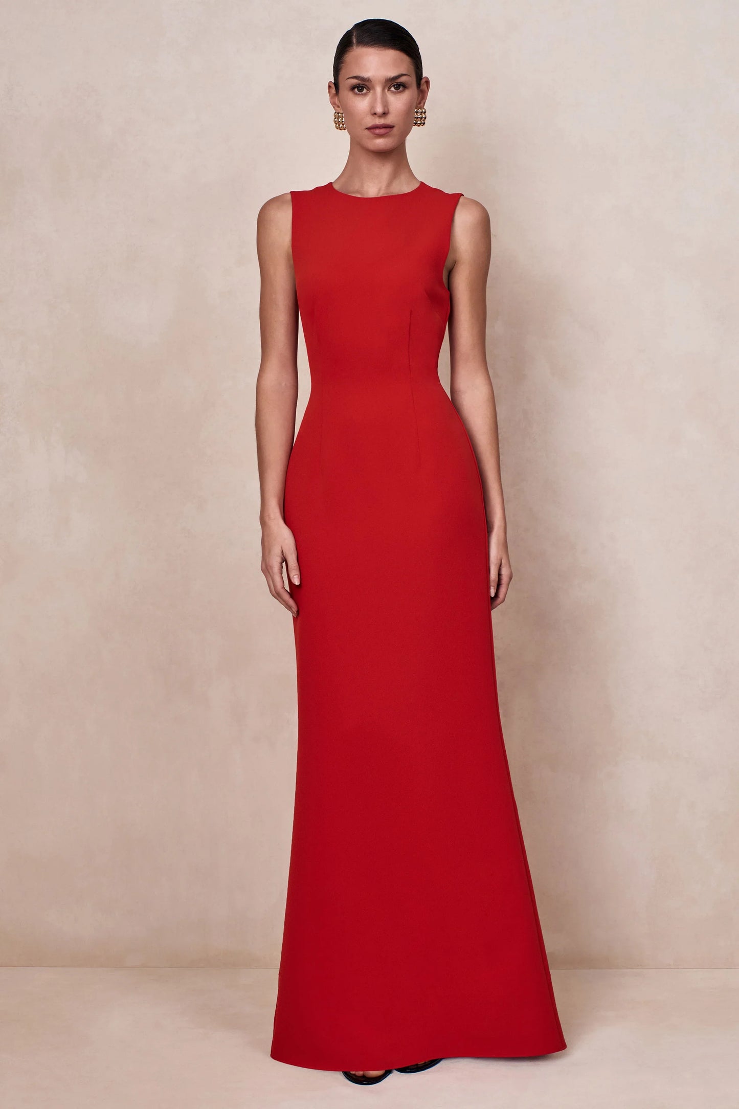 Astrelle Red High Neck Maxi Dress