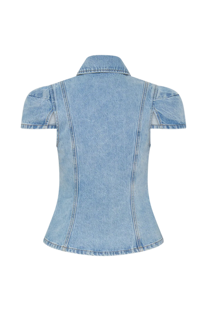 Bently Short Sleeve Denim Top Washed Light Blue
