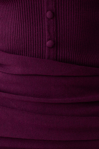 Agness Long Sleeve Button Up Knit Dress Plum