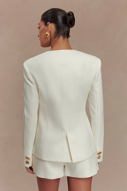 Asia Mixed Button Blazer Ivory