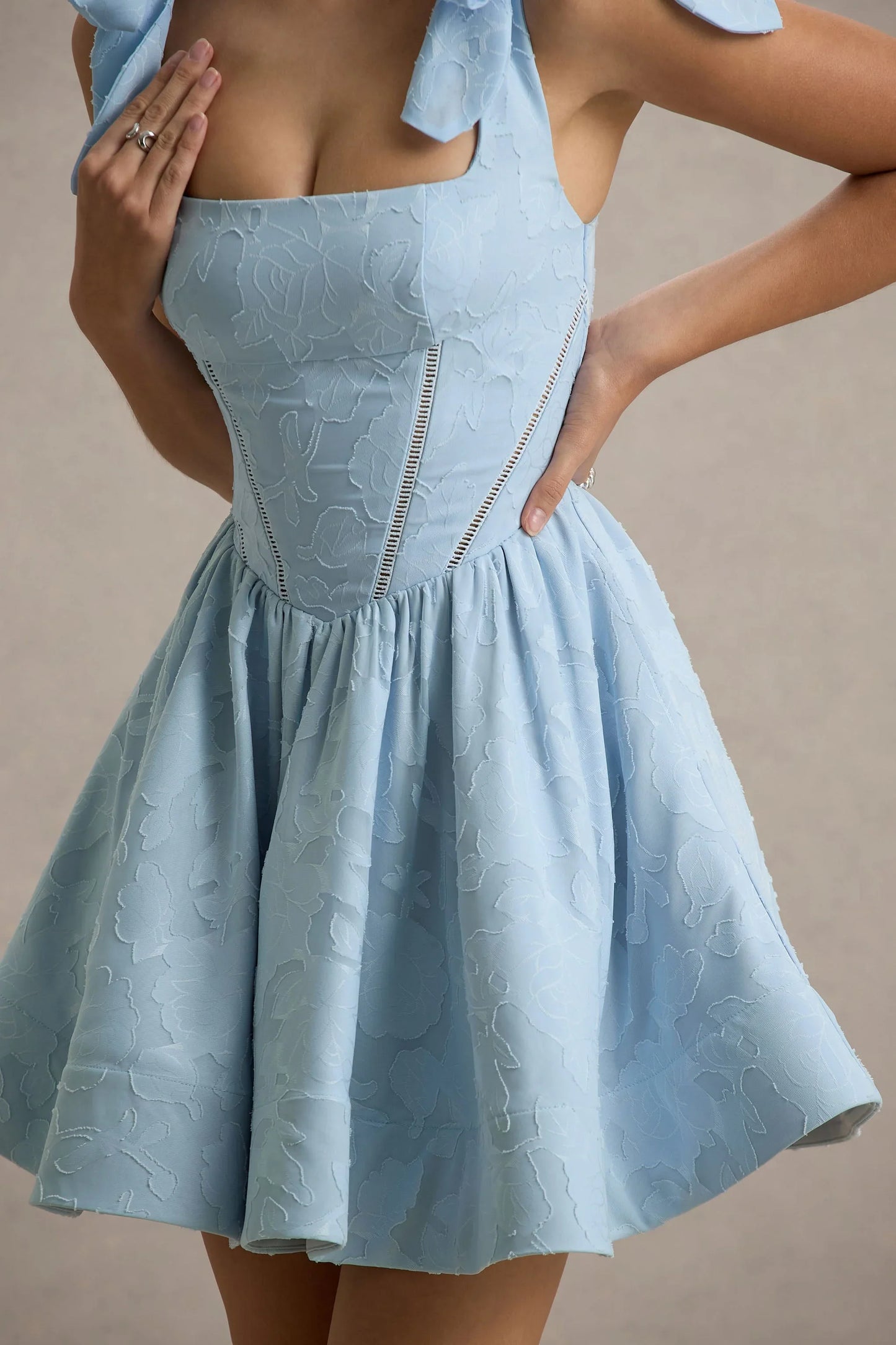 Bethani Light Blue Skater Mini Dress With Bow Straps