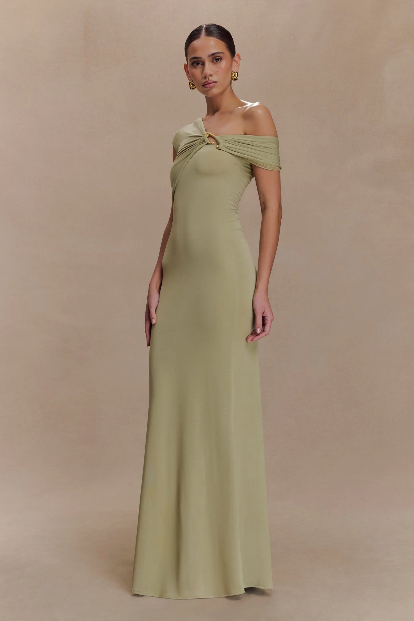 Ashford Asymmetrical Slinky Maxi Dress Sage
