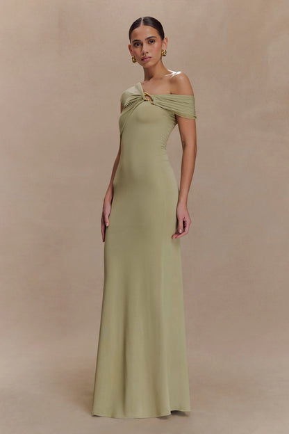Ashford Asymmetrical Slinky Maxi Dress Sage