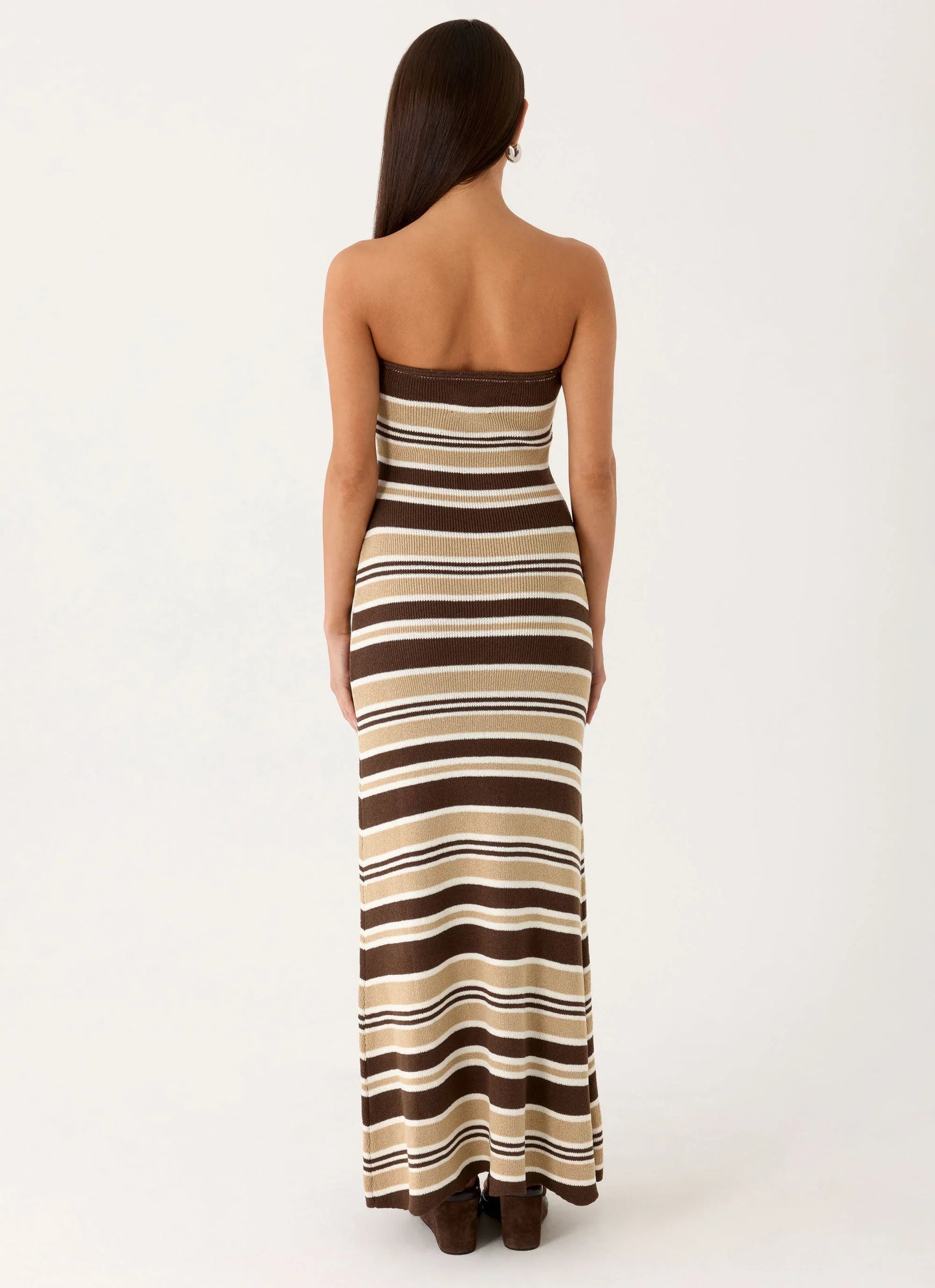 Antonie Knit Maxi Dress Chocolate Olive Stripe
