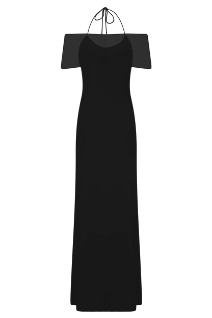 Bernadina Mesh And Slinky Halter Maxi Dress Black