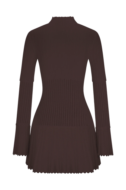 Adena Pointelle Knit Mini Dress Chocolate