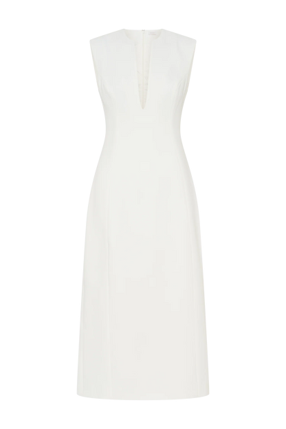 Audrine Suiting Sleeveless Midi Dress Ivory