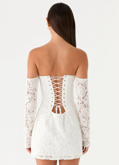 Already Know Lace Long Sleeve Mini Dress White