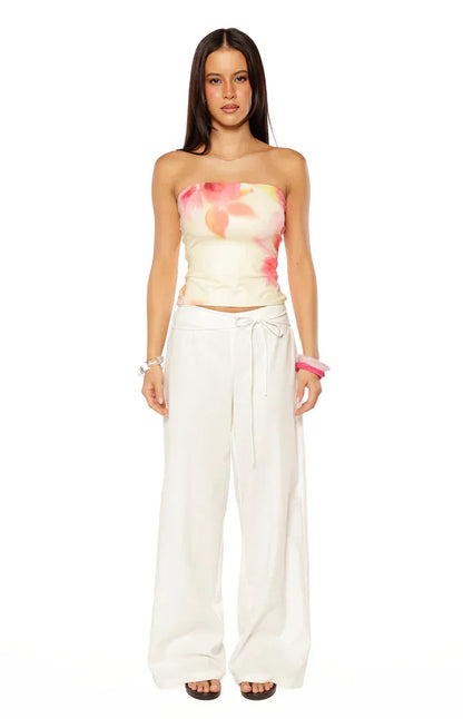 Candie Yellow and Pink Floral Print Tube Top