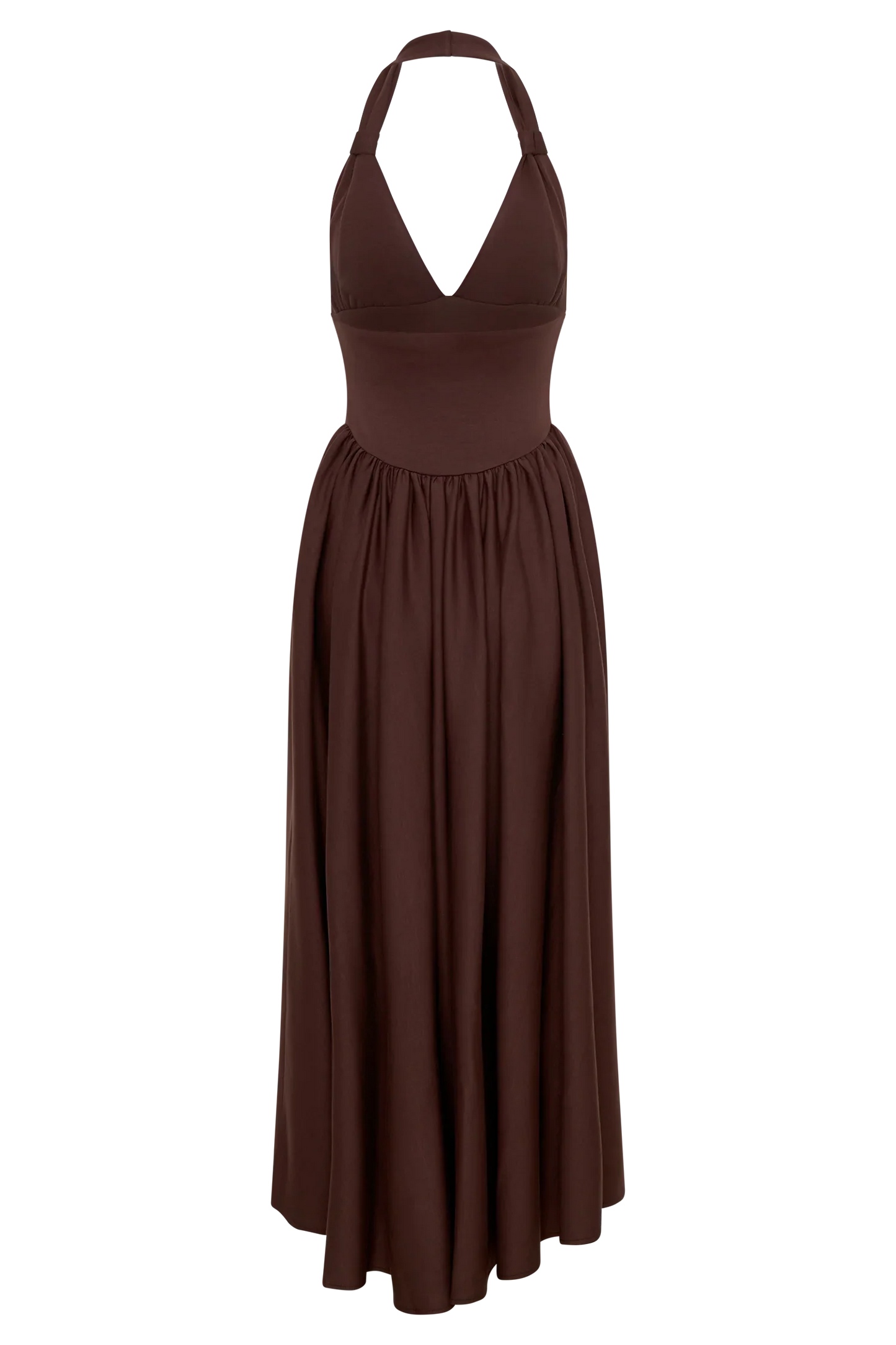 Angelina Scuba Halter Midi Dress Chocolate