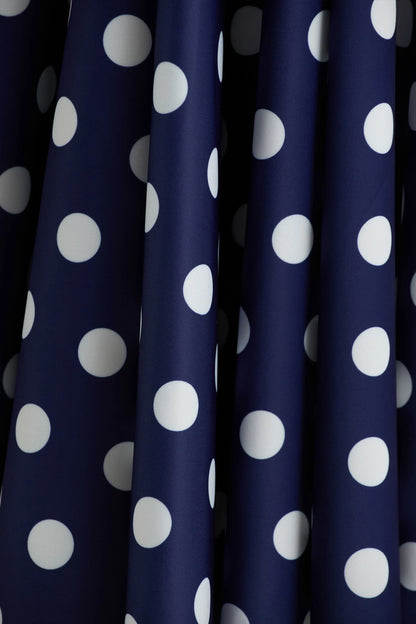 Berta Navy And White Polka Dot Square Neck Midi Dress