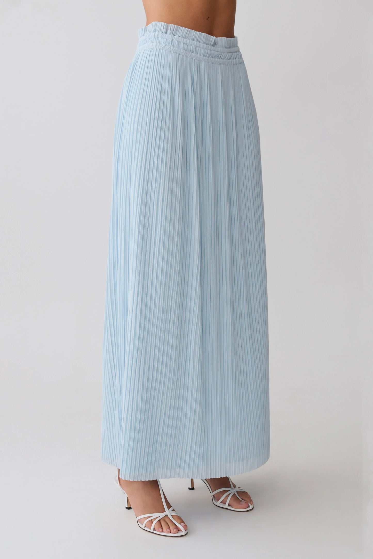 Amaris Gathered Plisse Maxi Skirt Pale Blue