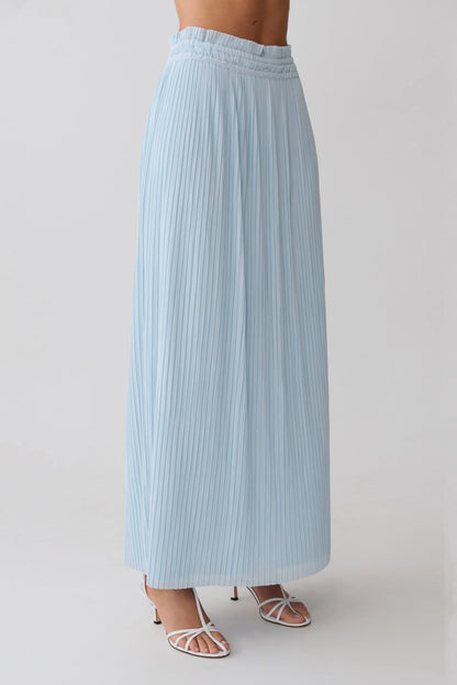 Amaris Gathered Plisse Maxi Skirt Pale Blue
