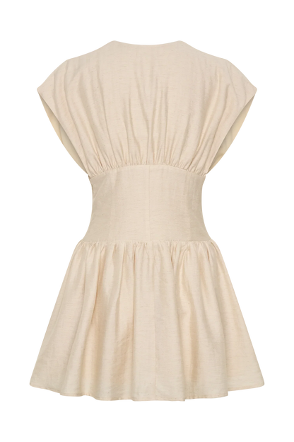 Arabella Cinched Waist Linen Mini Dress Natural