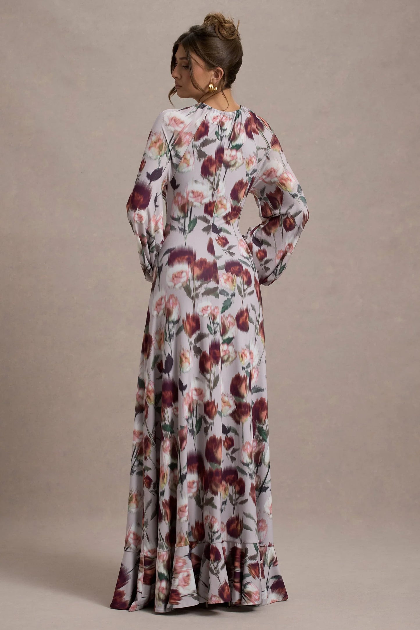 Althena Cream Floral Print Balloon Sleeve Maxi Dress