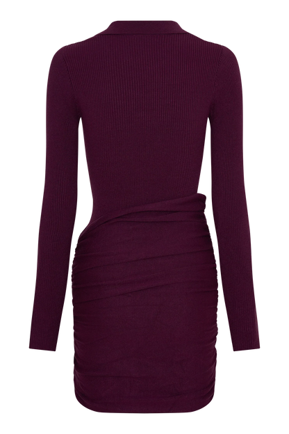 Agness Long Sleeve Button Up Knit Dress Plum