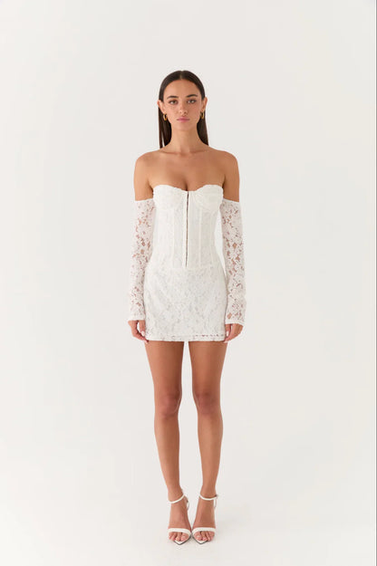 Already Know Lace Long Sleeve Mini Dress White