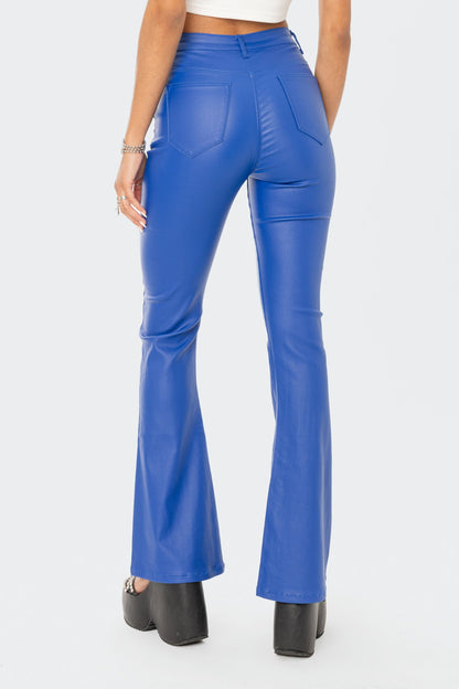 Luna Faux Leather Mid Rise Flared Jeans