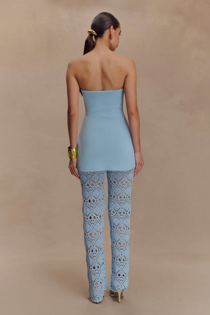 Anette Bandage Knit Strapless Top Sky Blue