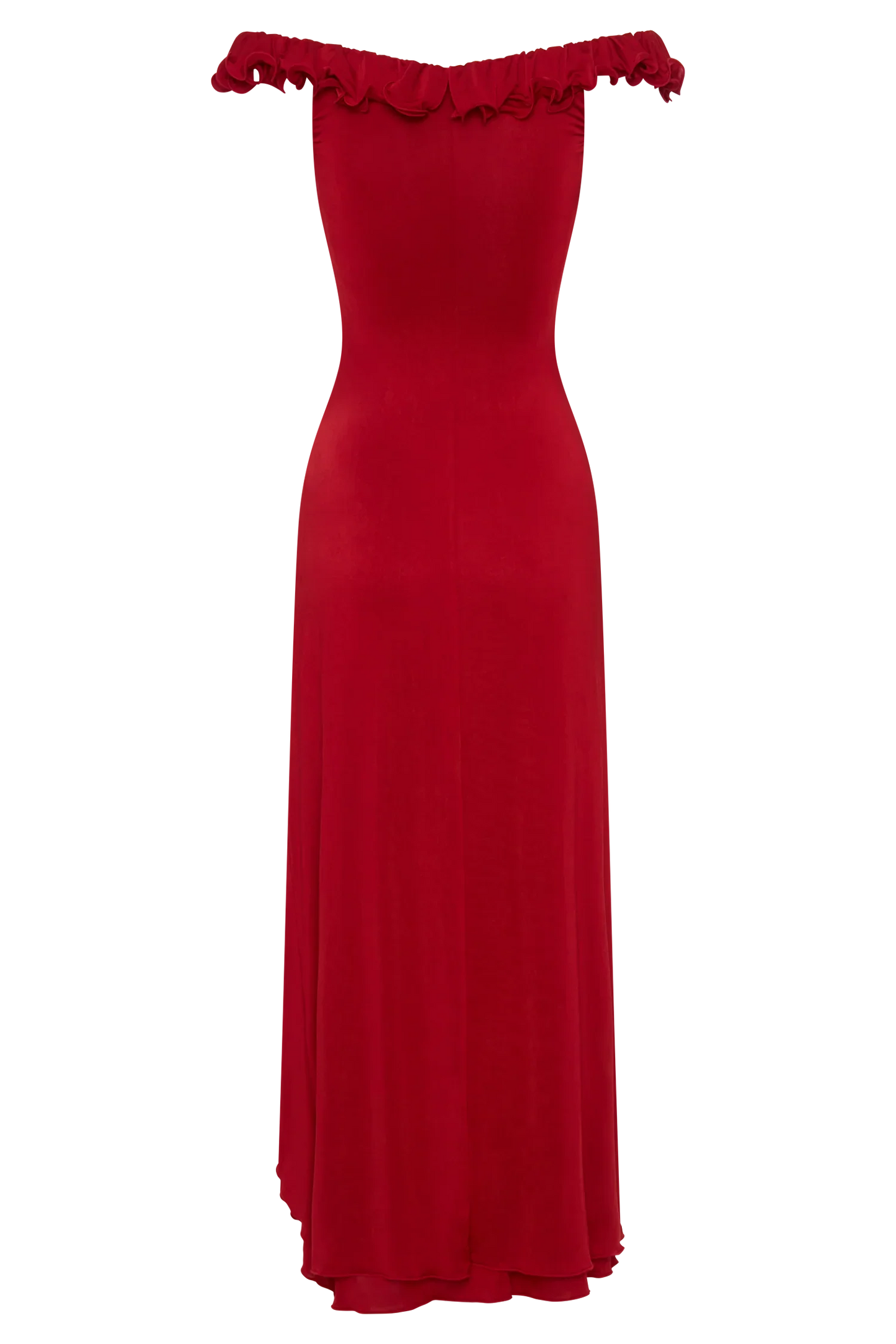 Allegra Off Shoulder Ruffle Midi Dress Ruby