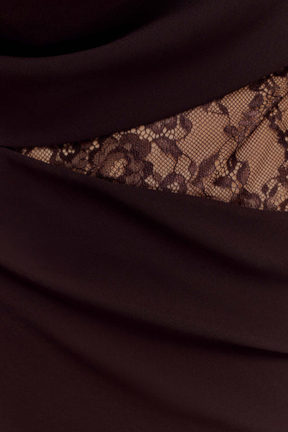 Arra Chiffon And Lace Halter Maxi Dress Cacao Brown