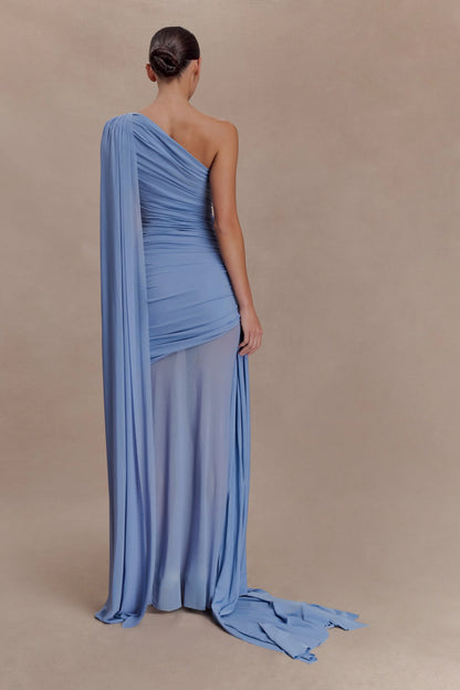 Asher Slinky One Shoulder Maxi Dress Cornflower Blue