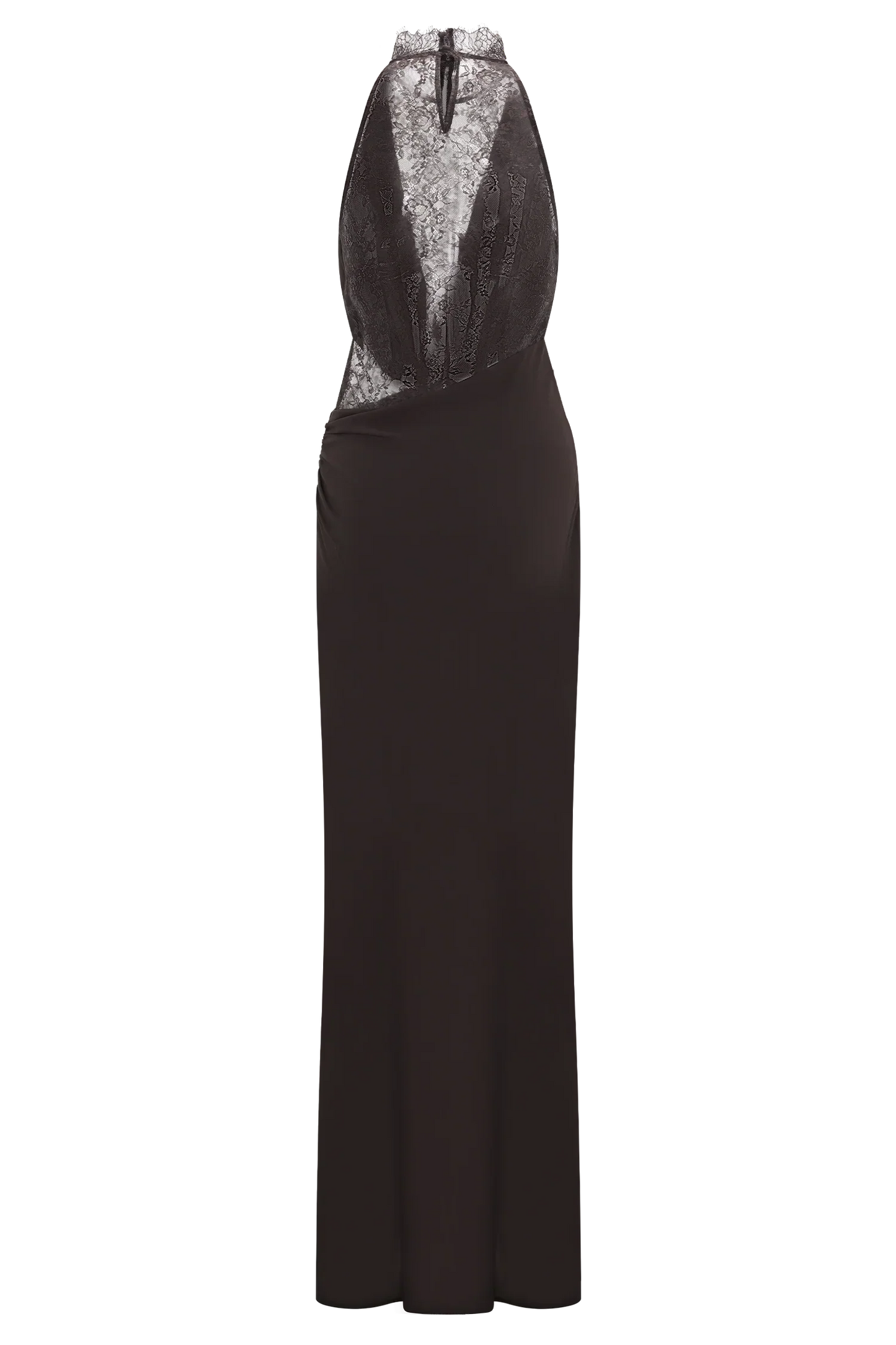 Arra Chiffon And Lace Halter Maxi Dress Cacao Brown
