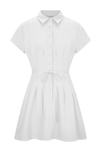 Aysha Buttoned Linen Mini Dress White